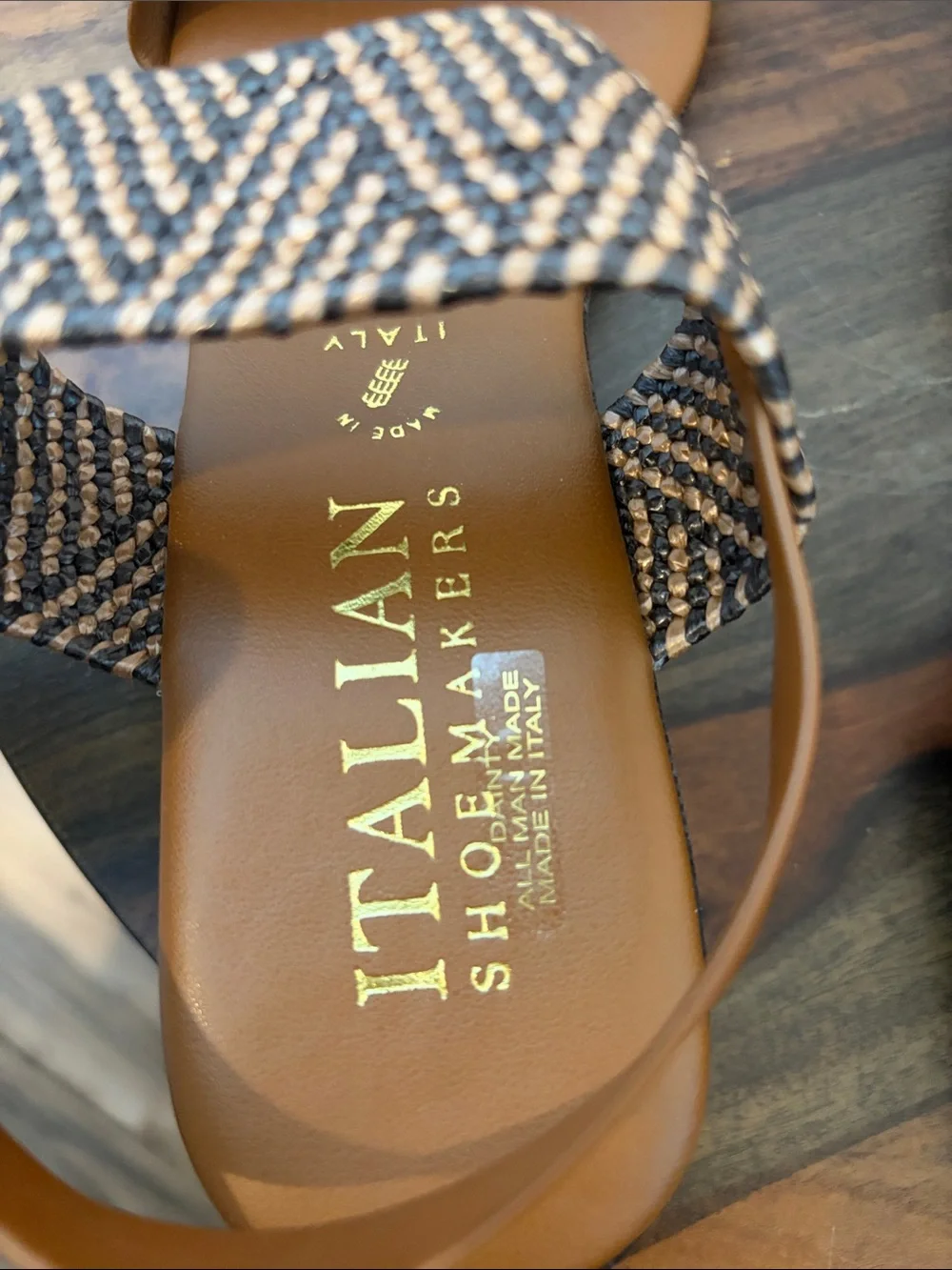 Italian Shoemakers Woven Strap Tan Leather Block Heel Sandals